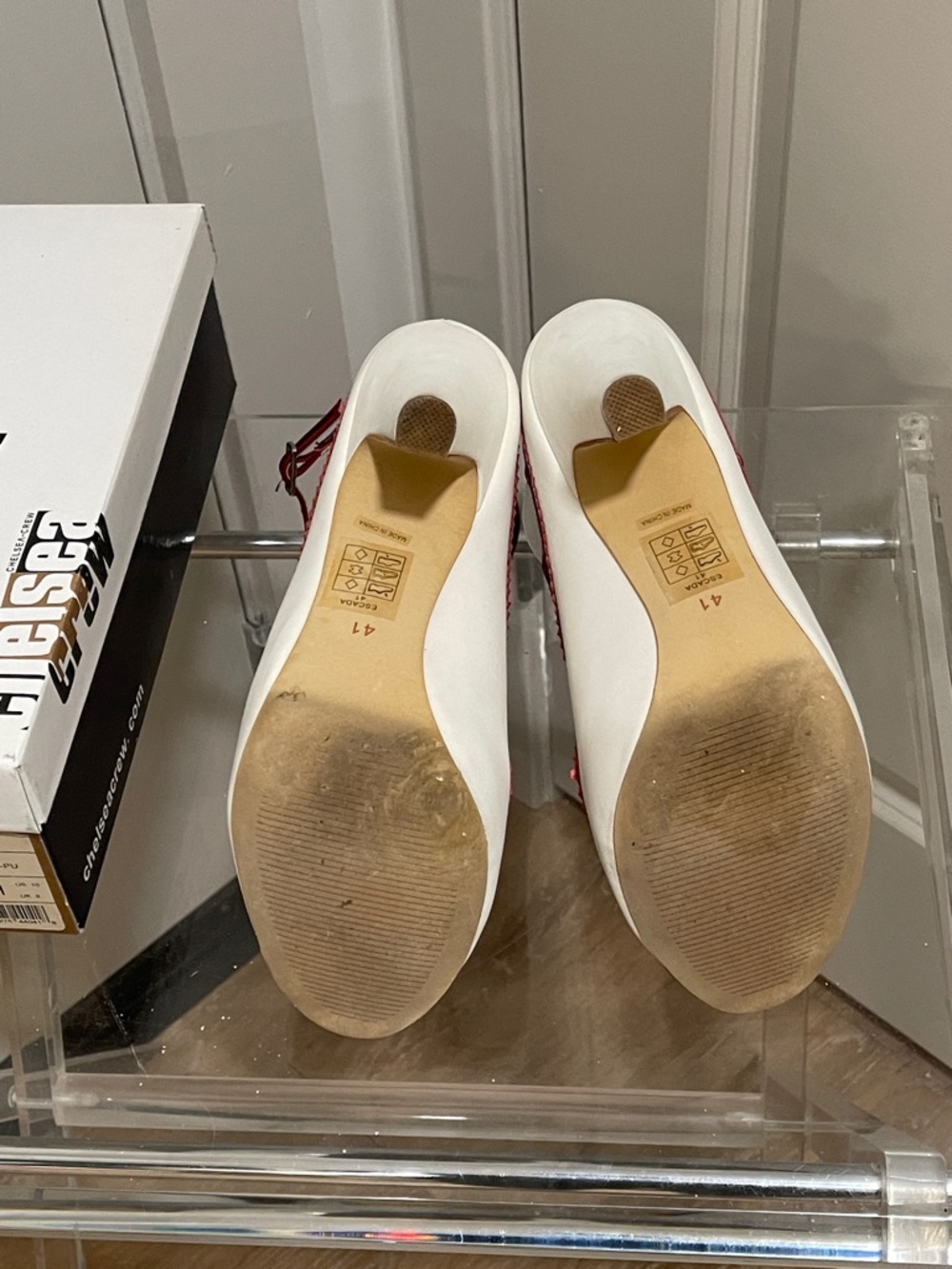 Chelsea Crew Escada Wine and White Cutout Peep-Toe Ankle-Strap Heels - Picture 5 of 5